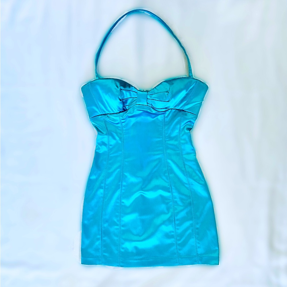 BEBE Perfect Barbie Bodycon Satin Dress, Size XS, Color Blue